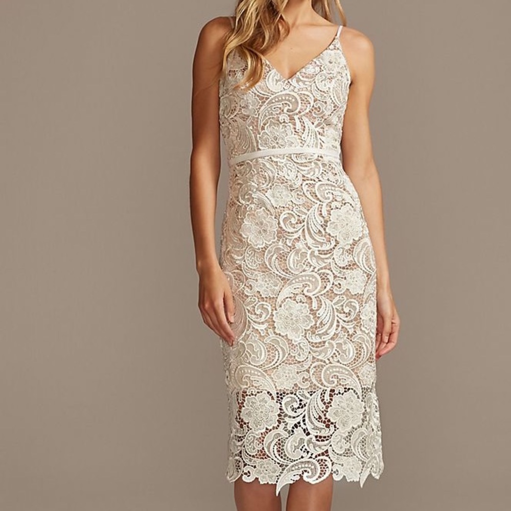 Crochet Lace Overlay Midi Spaghetti Strap Dress